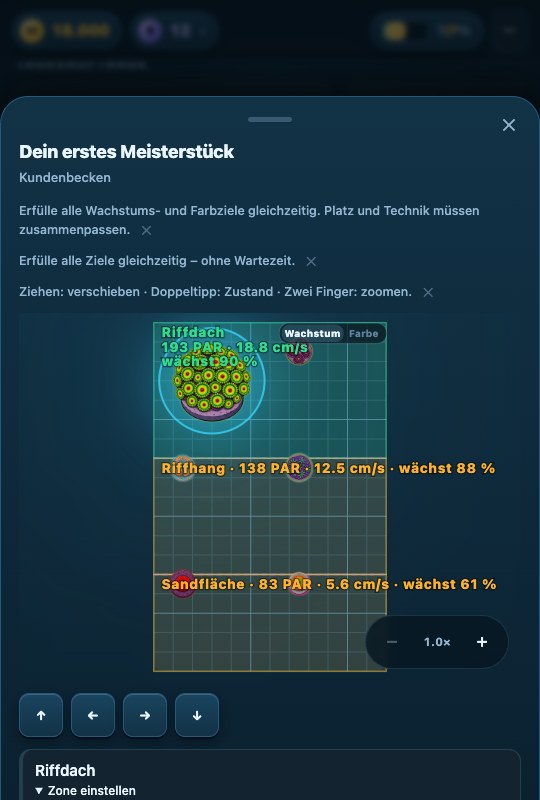 Ein Kundenbecken mit Korallen auf der zonierten Ablegerplatte